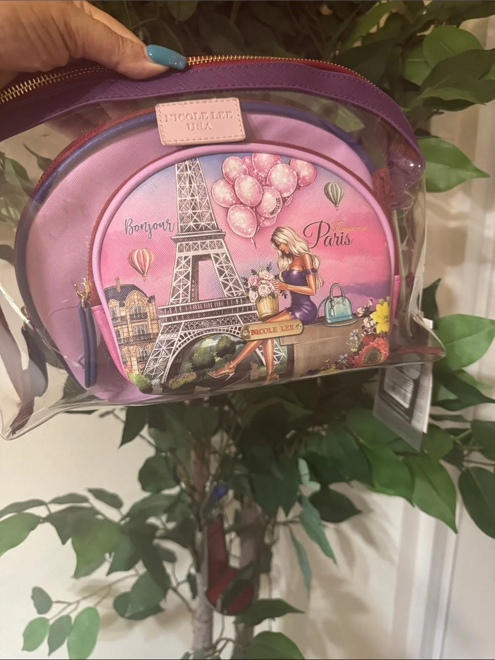 Nicole Lee Clear Pink Paris Eiffel Cosmetic 3 Pouch Set